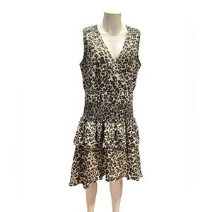 NEW Walter Baker Leandra Dusty Olive Leopard Metallic Animal Print Mini Dress L